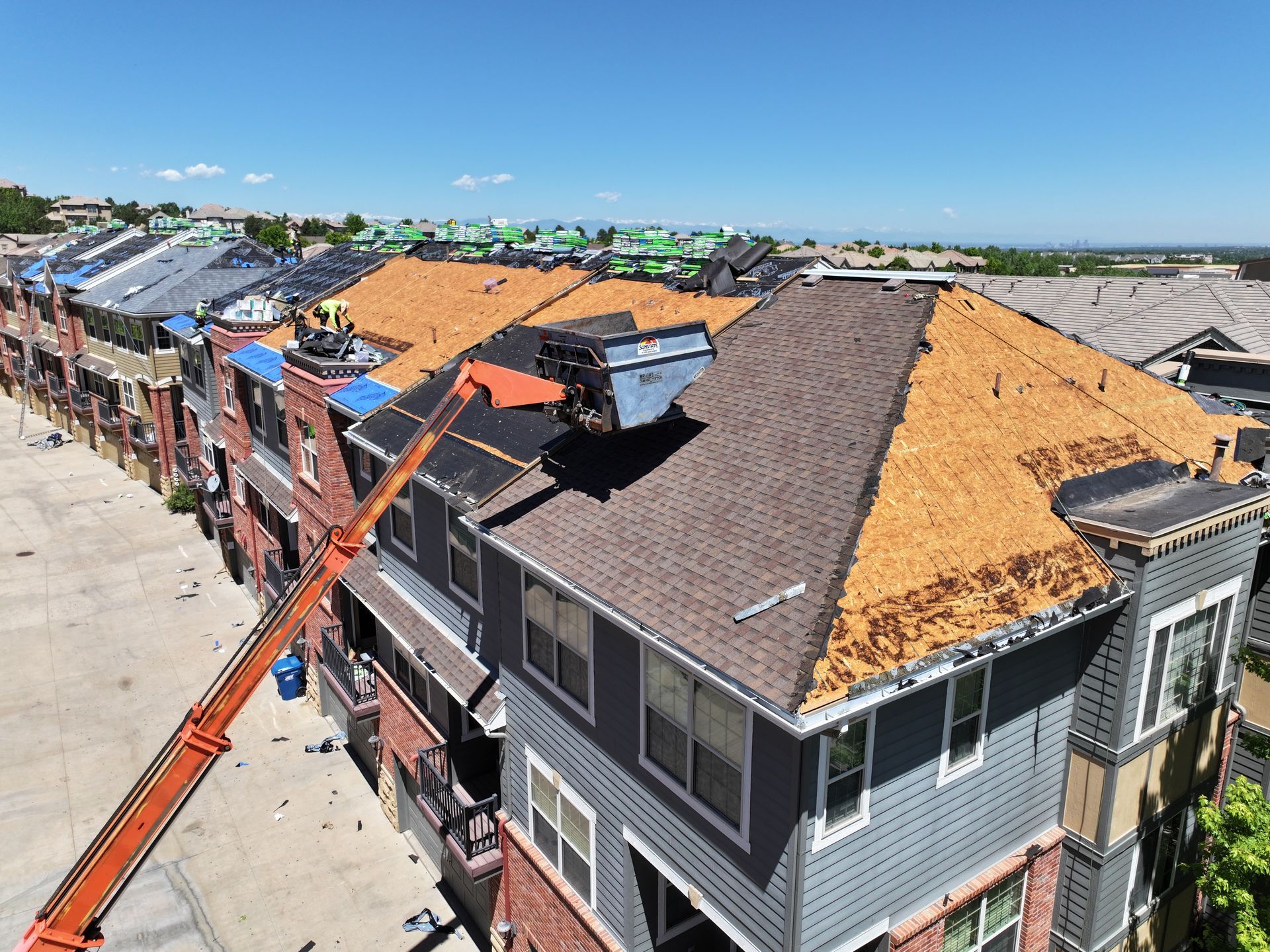 Reroofing a condominium complex in an HOA in Southern Colorado, certified drone inspection