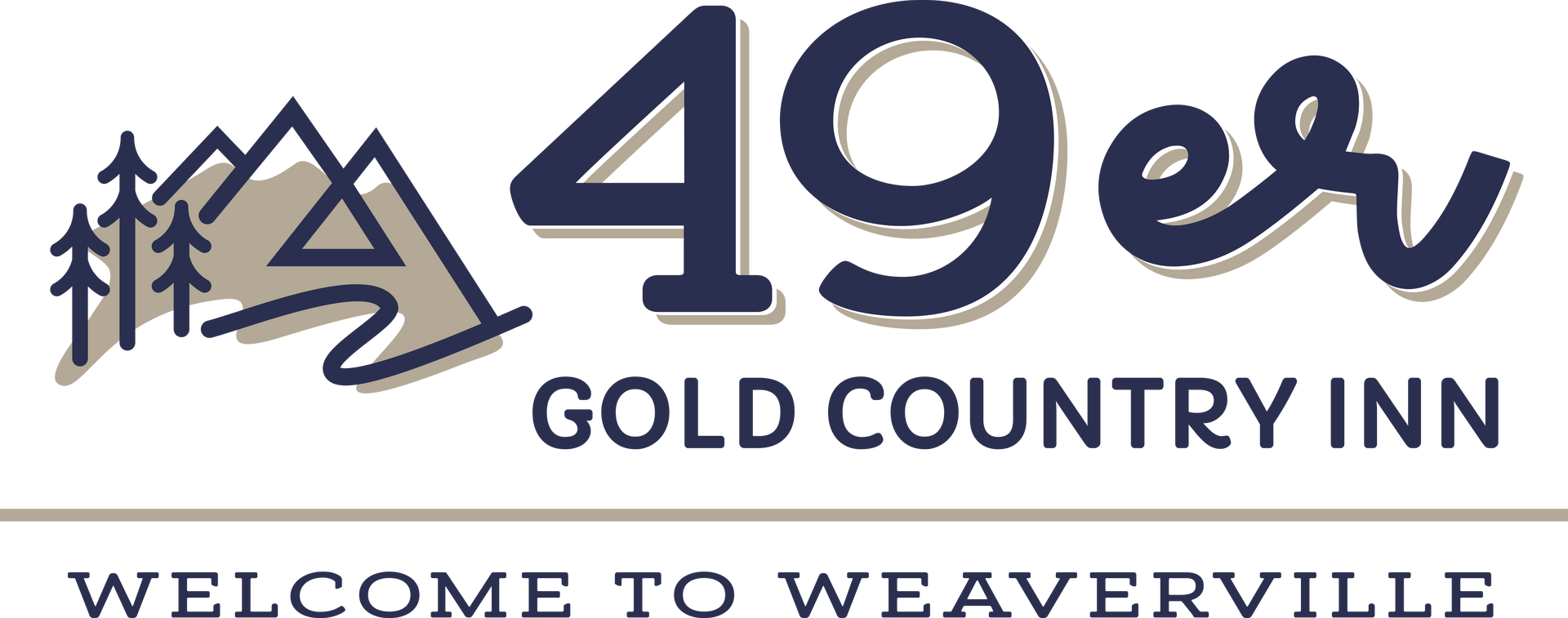 Logo for 49er Gold Country Inn: gray mountains and trees over a yellow landscape, with 