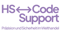 Das HS-Code-Support-Logo ist lila und weiß auf weißem Hintergrund.