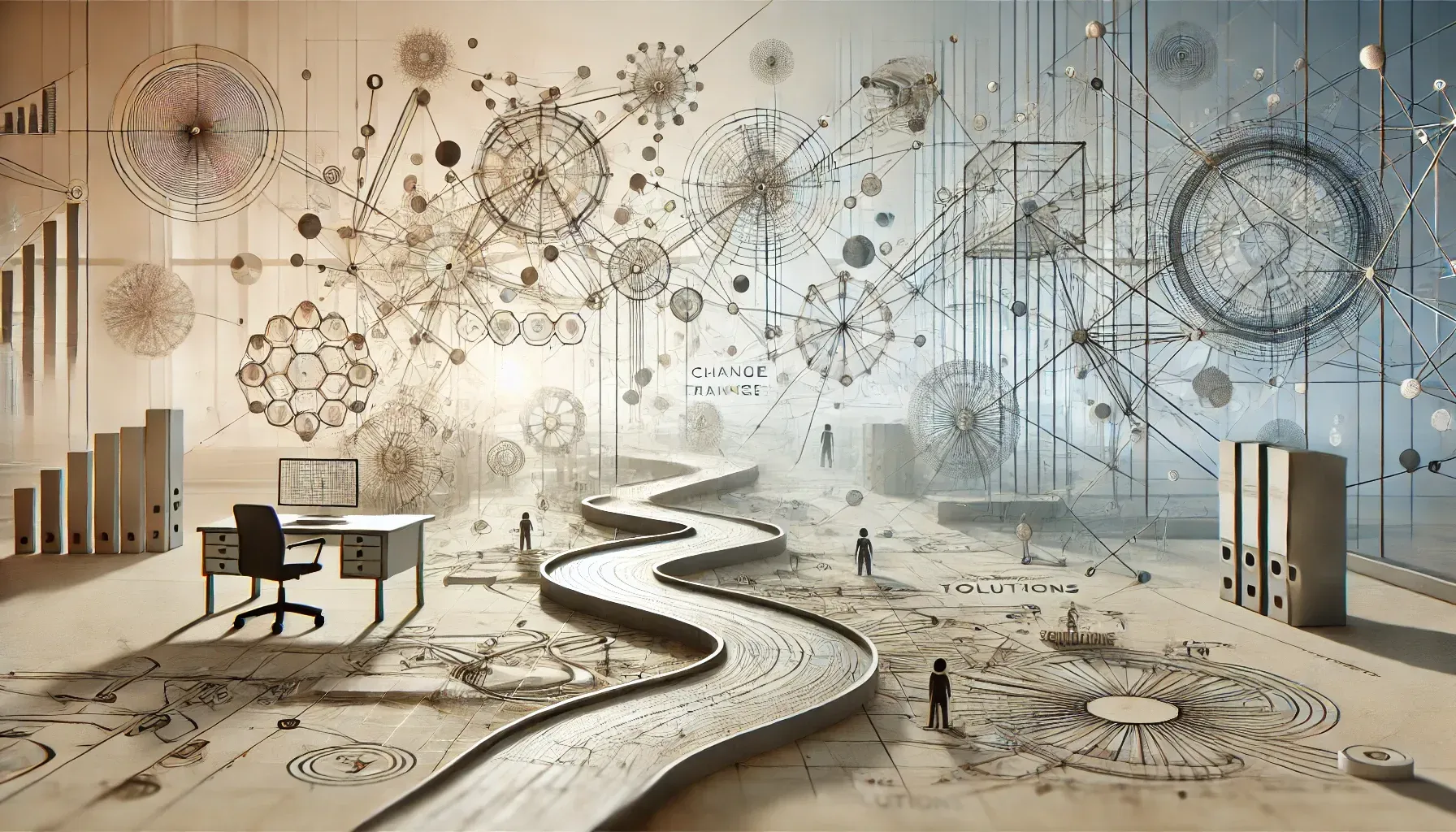 Ein Zimmer mit einem Schreibtisch, einem Stuhl und Uhren an der Wand.