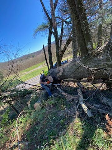 Two people touring a home under renovation, one pointing at window, dark wood walls.