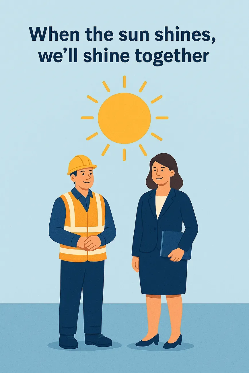 Construction Worker and Businesswoman Standing Under a Sun — People Assured Partners in Cannonvale, QLD