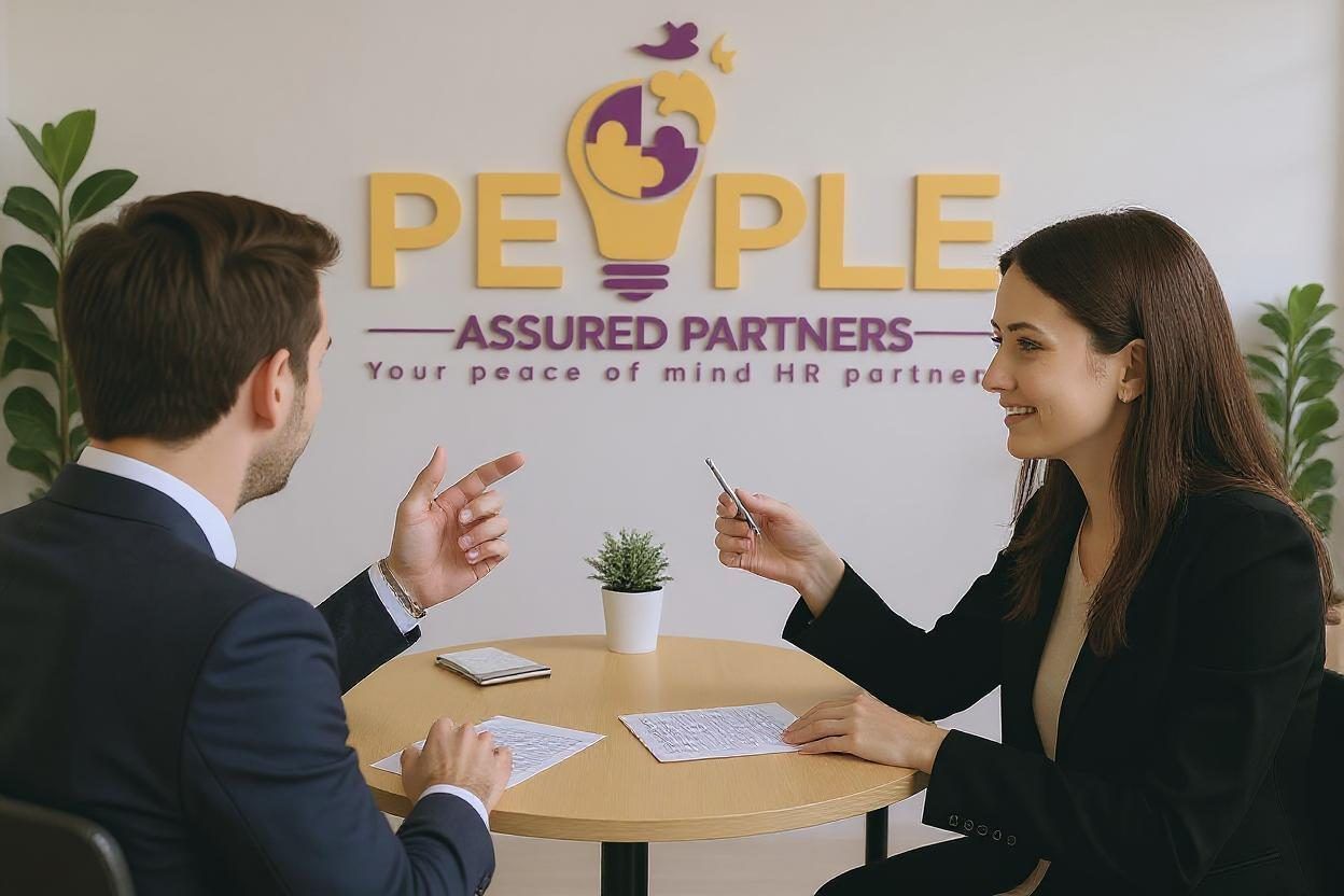 Two People in Business Attire, a Man and a Woman, Seated at a Table — People Assured Partners in Cannonvale, QLD