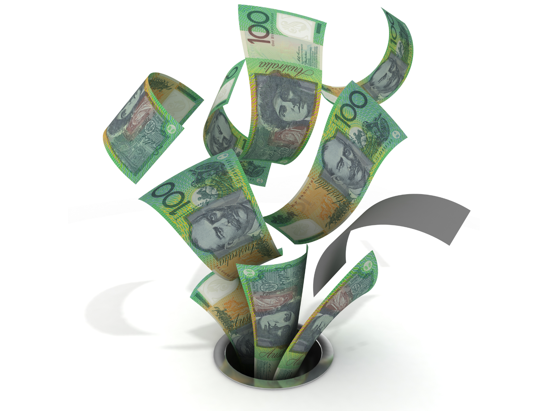 Australian 100 Dollar Bills Being Sucked Down a Drain — People Assured Partners in Cannonvale, QLD