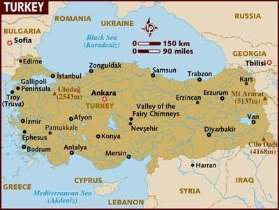 A map of turkey shows the valley of the fairy chimneys
