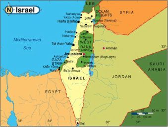 A map showing the location of israel in the middle east