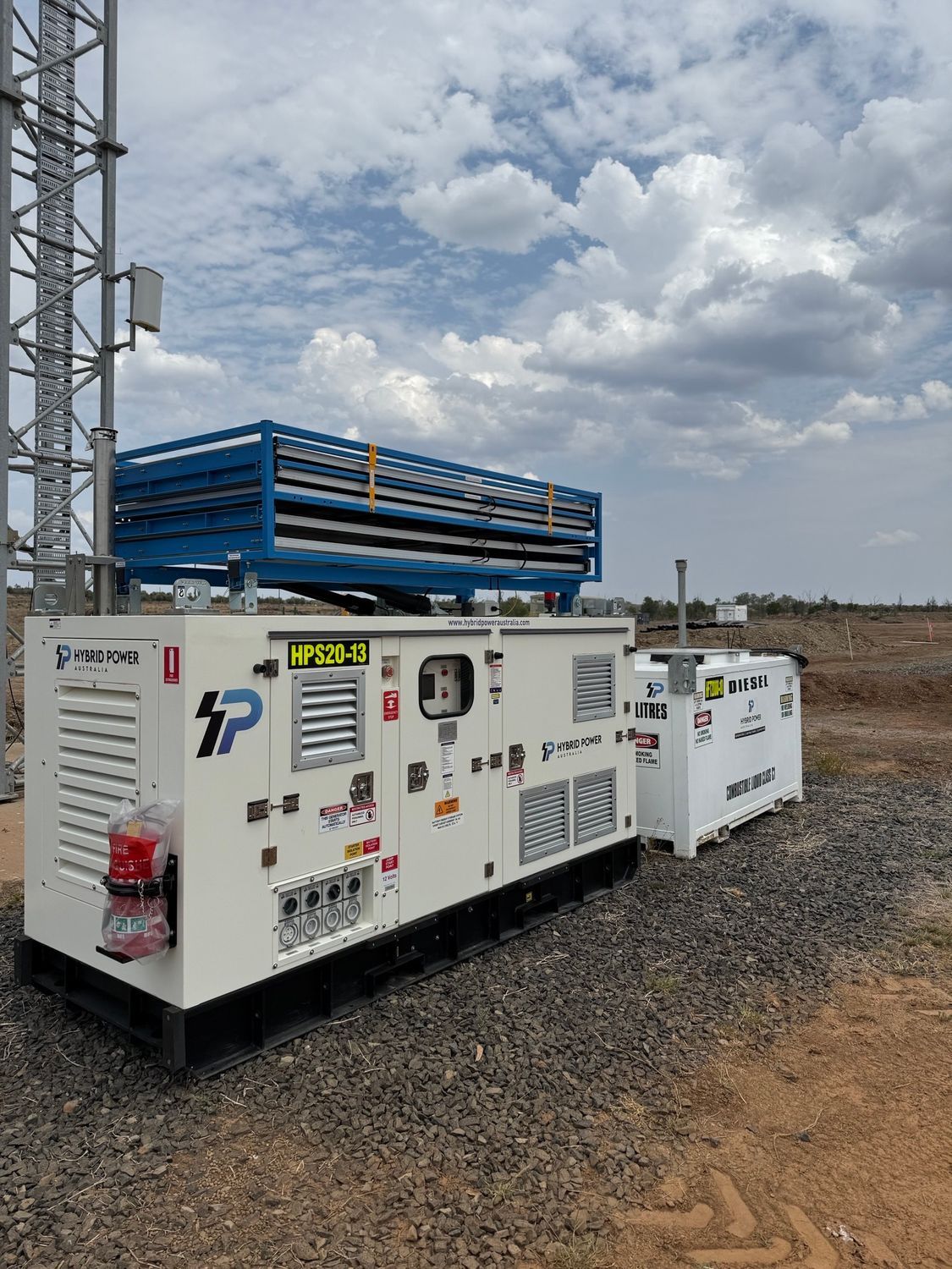 Red Mobile Light Tower On Construction Site — Hybrid Power Australia in Cloncurry, QLD