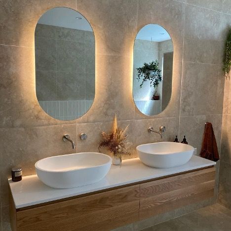 A Bathroom with Two Sinks and Two Mirrors — Corrimal Discount Tiles and Bathroomwear in East Corrimal, NSW