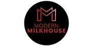 Modern Milkhouse logo with two stylized M's in a red glow inside a black circle. The words MODERN MILKHOUSE are below.