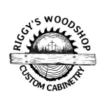 Riggy's Woodshop logo: saw blade framing a wood grain scene with text: 