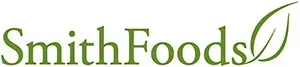 SmithFoods logo with green text and leaf.