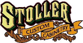 Stoller Custom Cabinetry logo: ornate text, banner, brown and gold colors.