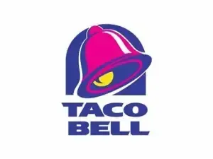 Taco Bell logo: Pink bell inside a blue arch; 
