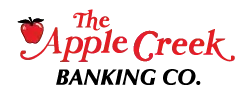 The Apple Creek Banking Co. logo: red apple icon, red script 