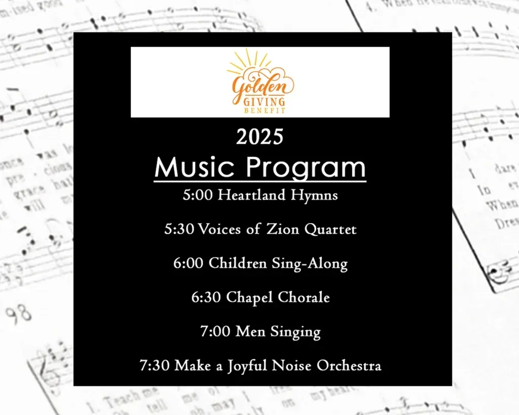 Music program schedule for 2025. Featuring hymns, quartets, a sing-along, chorale, men singing, and orchestra.