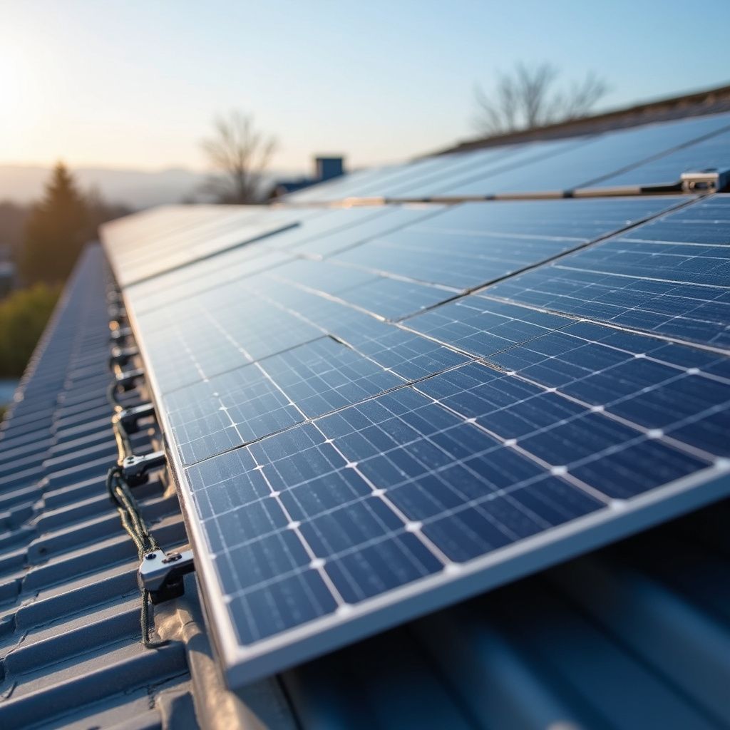 Solar panels installed on a roof, capturing sunlight for energy.