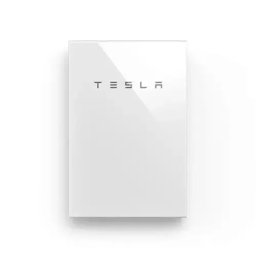 White Tesla Powerwall home battery on a white background.