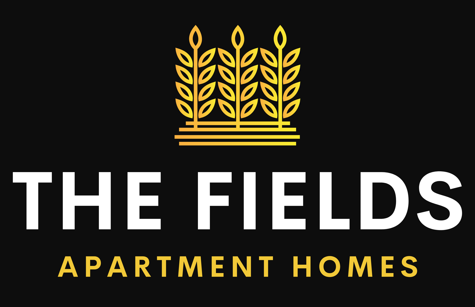 Logo for The Fields Apartment Homes with wheat graphic on black background.