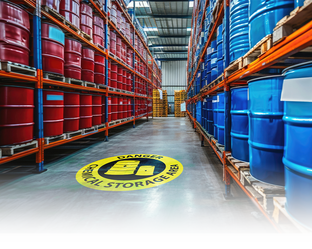 chemical storage area in warehouse