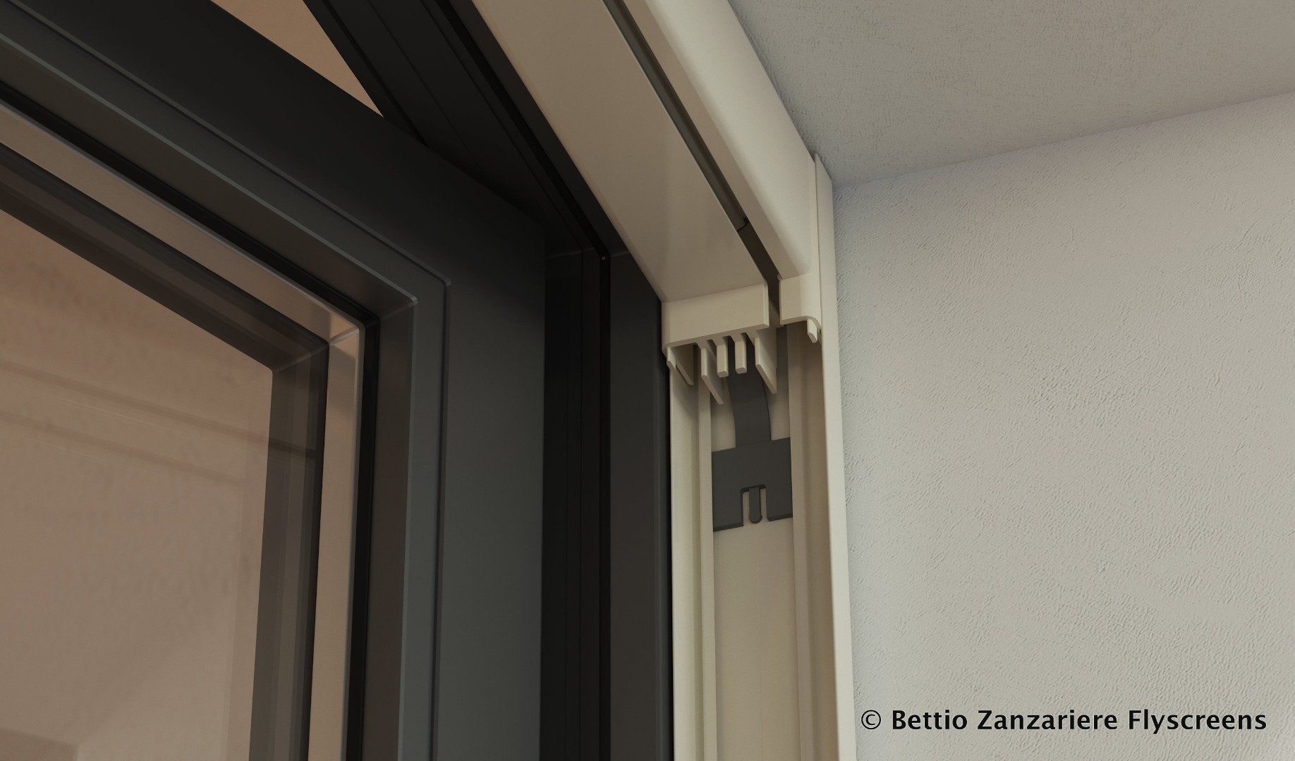 Un primo piano di una finestra con una cornice bianca