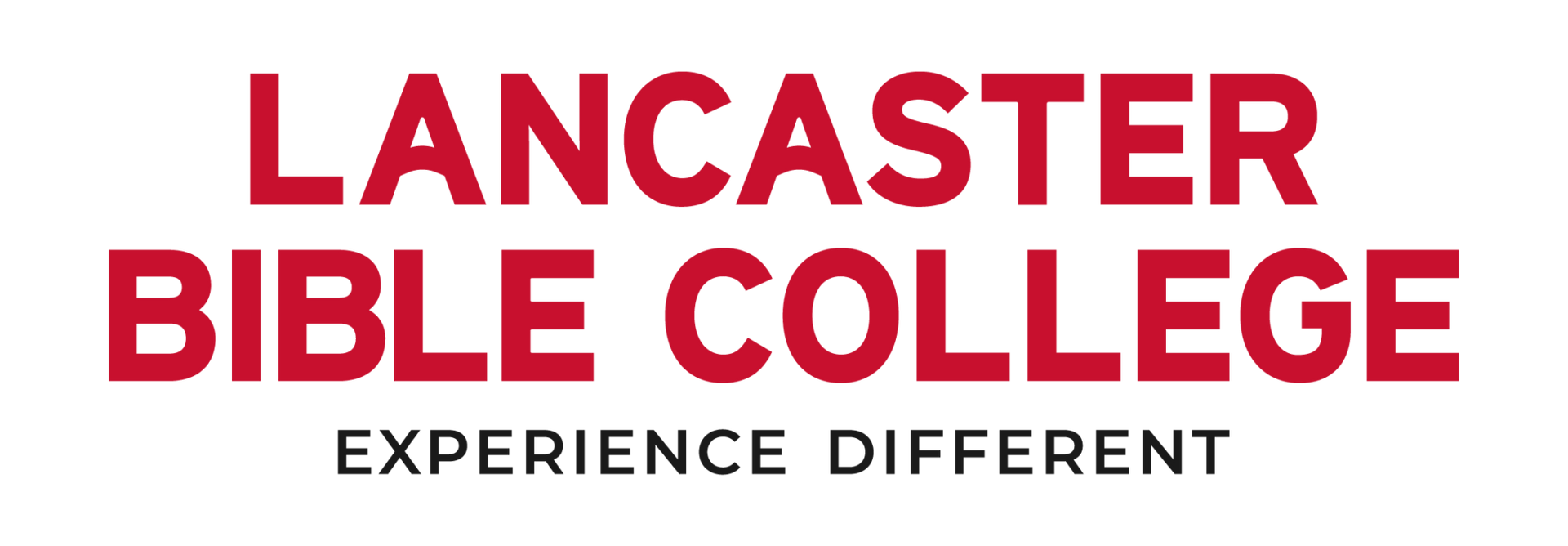 Logo for Lancaster Bible College in red text on a white background, 