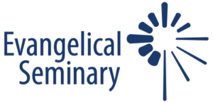 Logo for Evangelical Seminary: text and a stylized sunburst design in shades of blue.