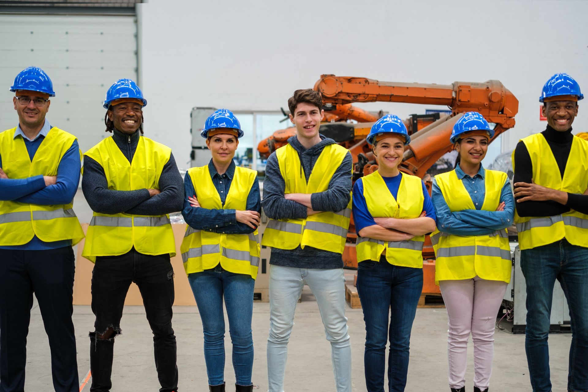 A group of construction workers posing for a picture.