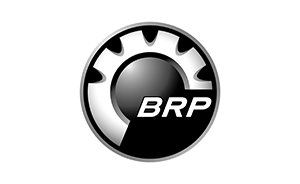BRP logo in black, white, and silver with a circular gear-like emblem
