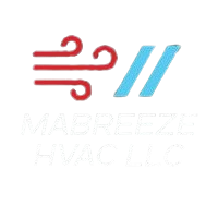 A red and blue logo for a company called magbreeze hvac llc.