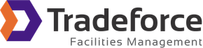 Tradeforce Facilities Management logo: a purple and orange geometric shape with the brand name in black text.