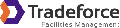 Tradeforce Facilities Management logo: a purple and orange geometric shape with the brand name in black text.