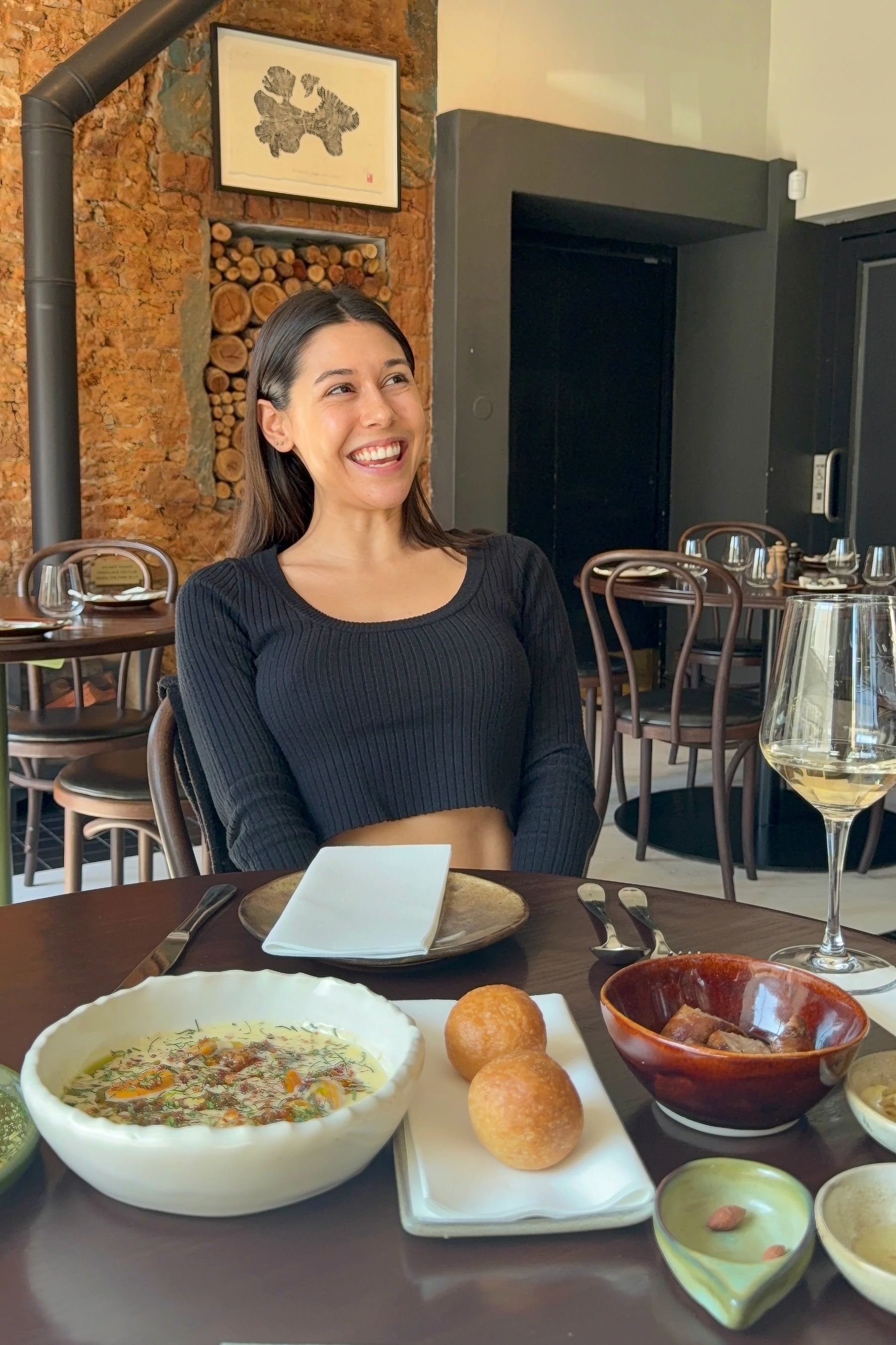 Paige laughing at Chef's Warehouse & Canteen, Bree Street, Cape Town