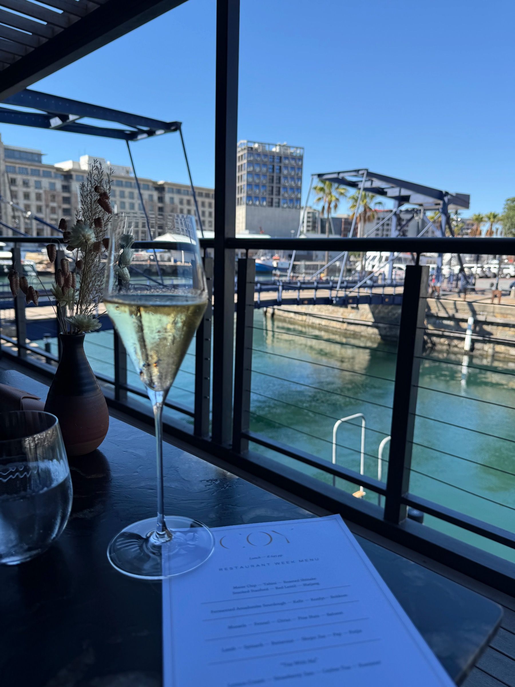 Glass of MCC sparkling wine at Coy Restaurant Cape Town