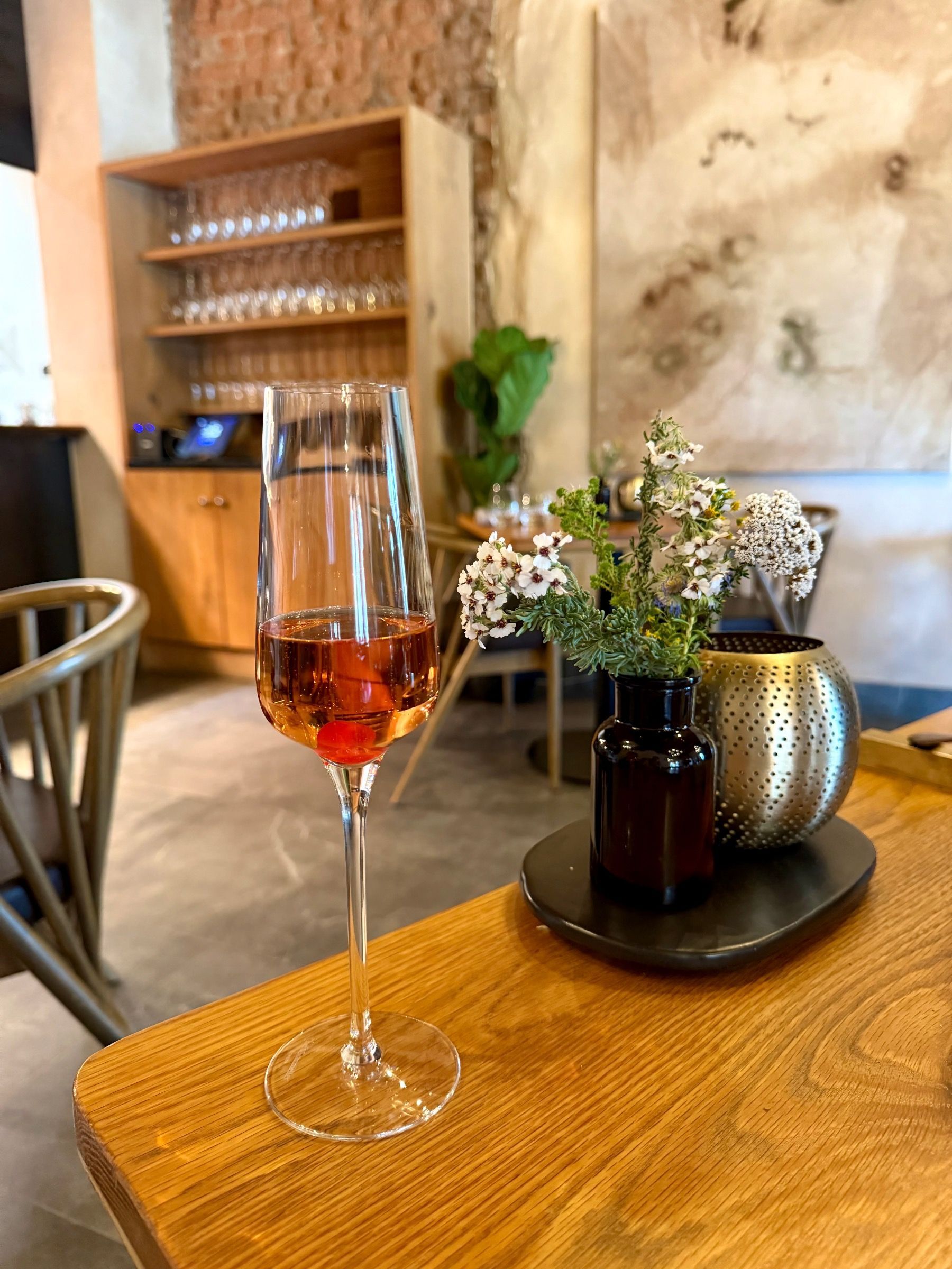 Complimentary sparkling wine served at Eleven Franschhoek tasting menu
