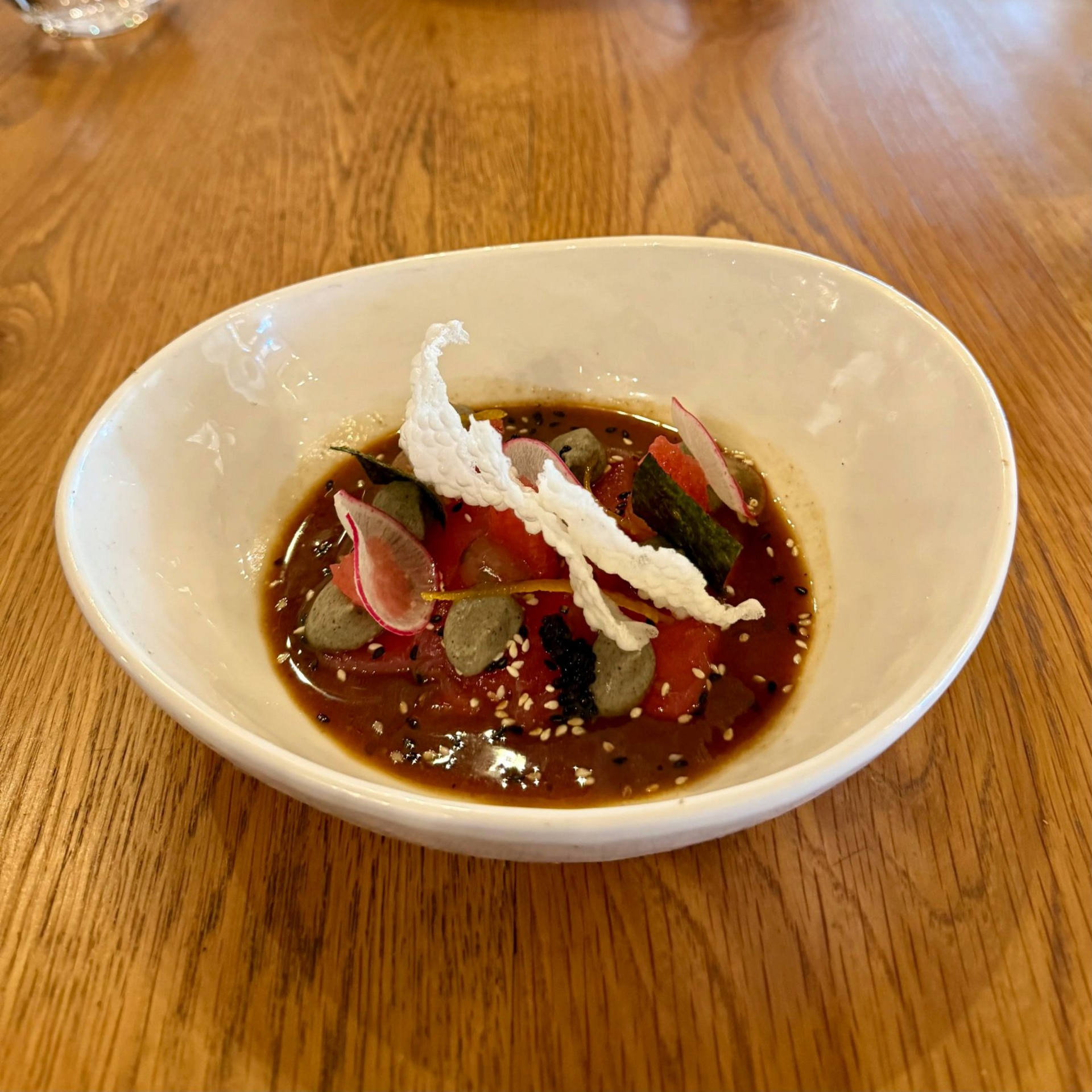 Tuna carpaccio with tozazu dressing, citrus and chilli at Eleven Franschhoek
