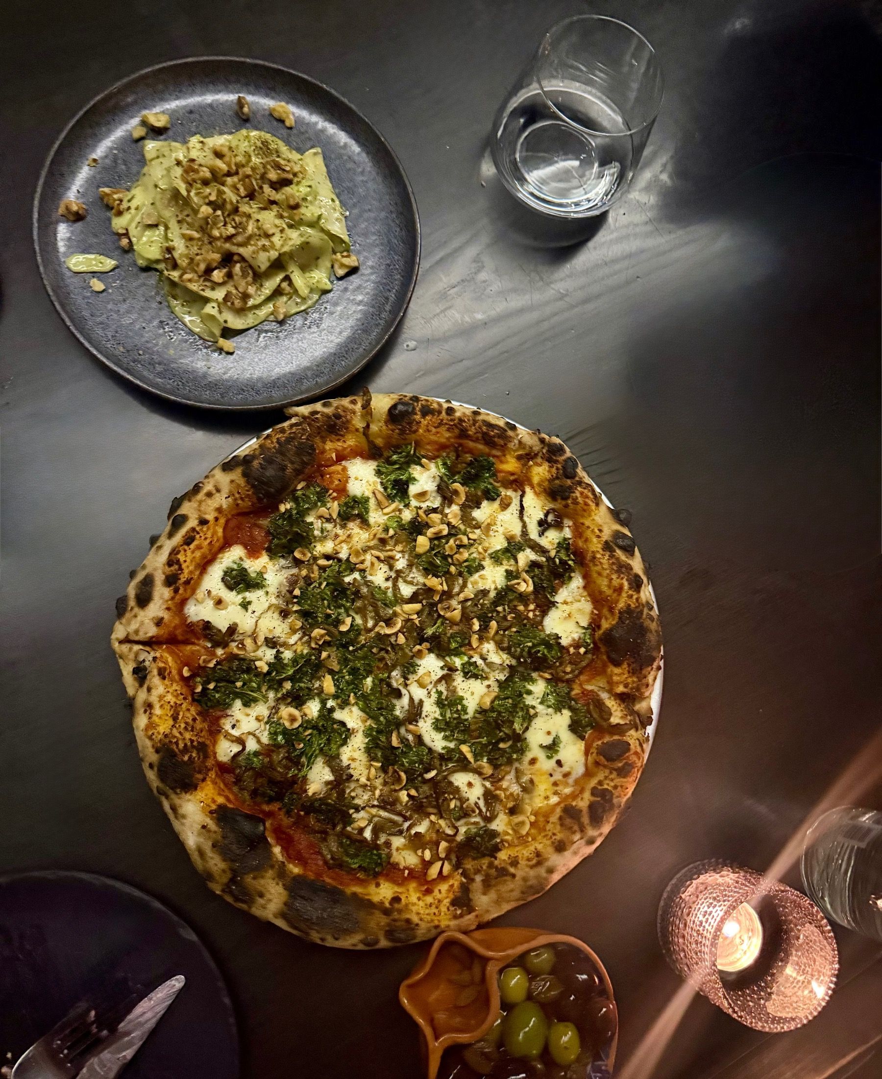 Woodfired kale, oyster mushroom and hazelnut pizza with cucumber salad at Elgr, Kloof Street – earthy, crisp and seasonal