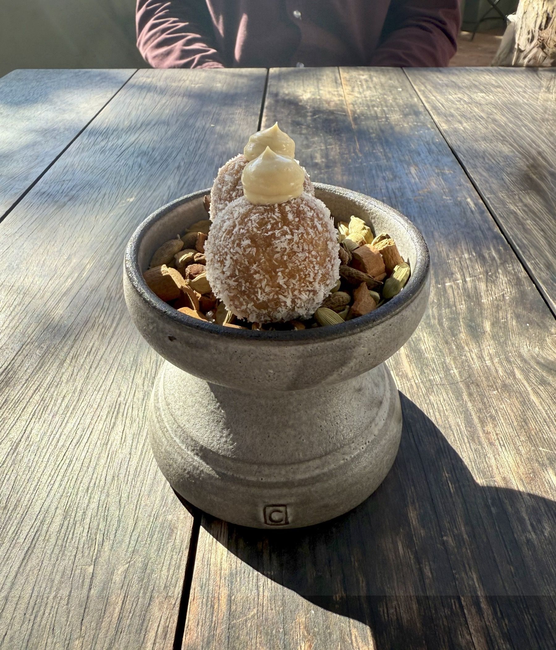 Chai custard koesister dessert with ice cream at Foxcroft Constantia