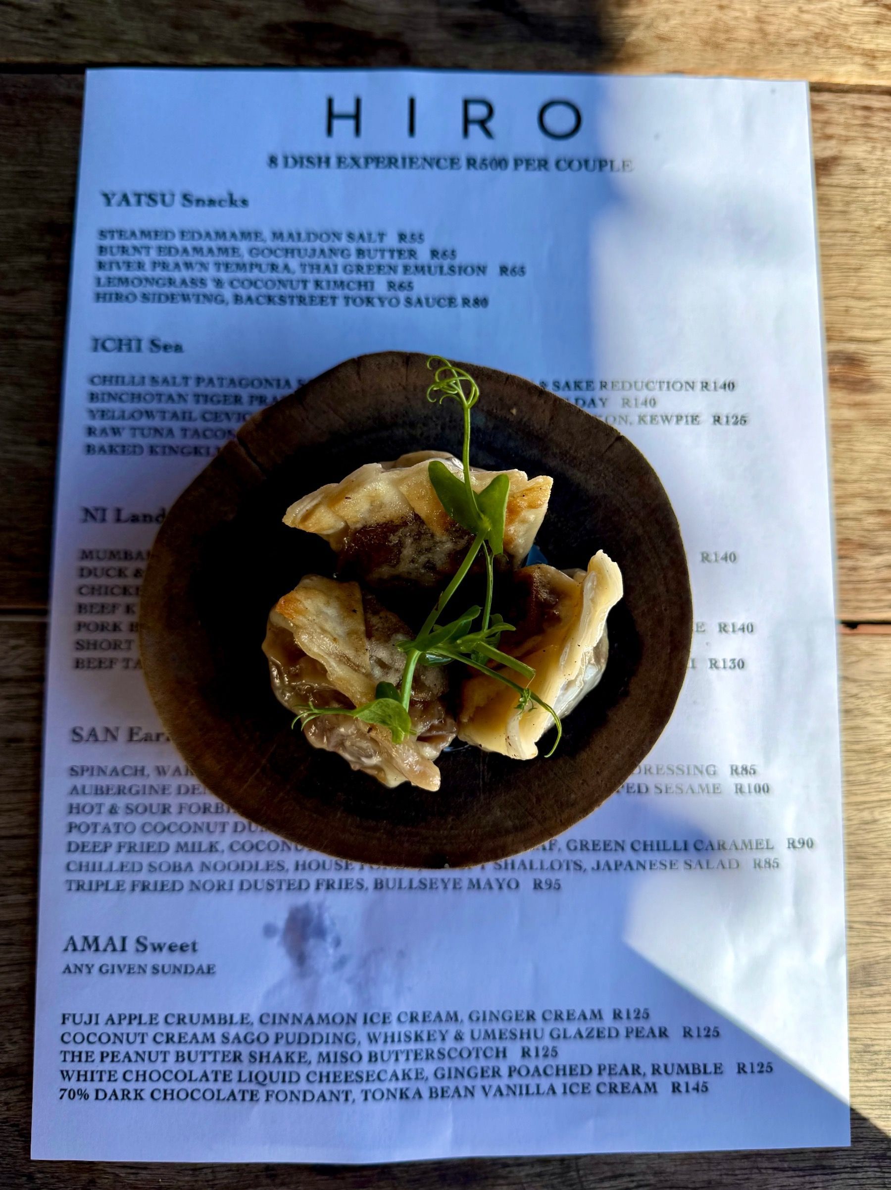 Beef short rib gyoza with Taiwanese ginger sauce at Hiro Izakaya Cape Town