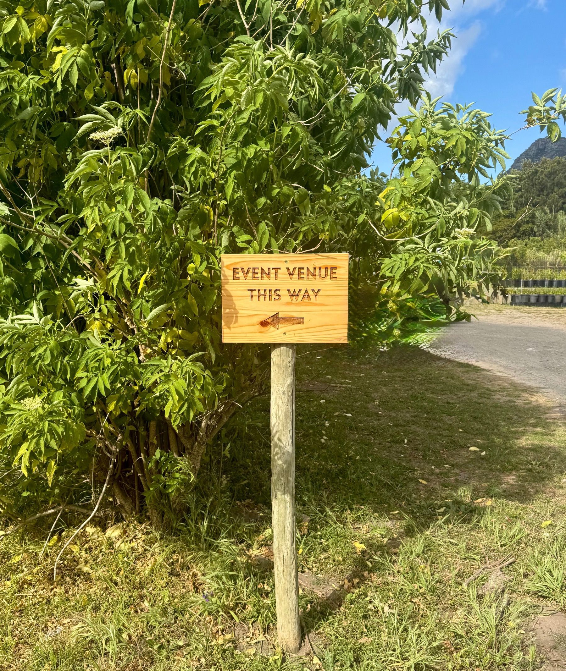 Meuse Farm event sign leading guests to Painted Wolf Wines pairing dinner in Hout Bay