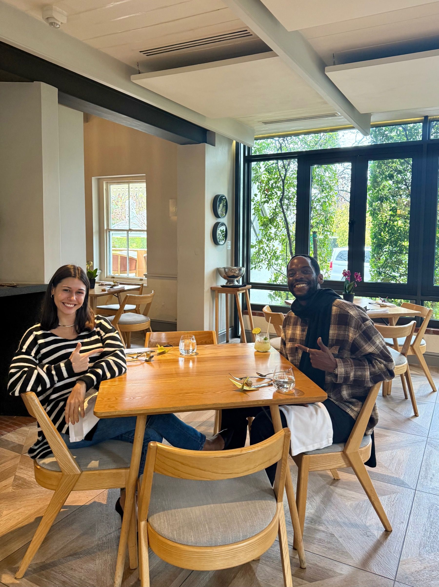 Paige and friend dining at Oku Franschhoek fine dining restaurant.