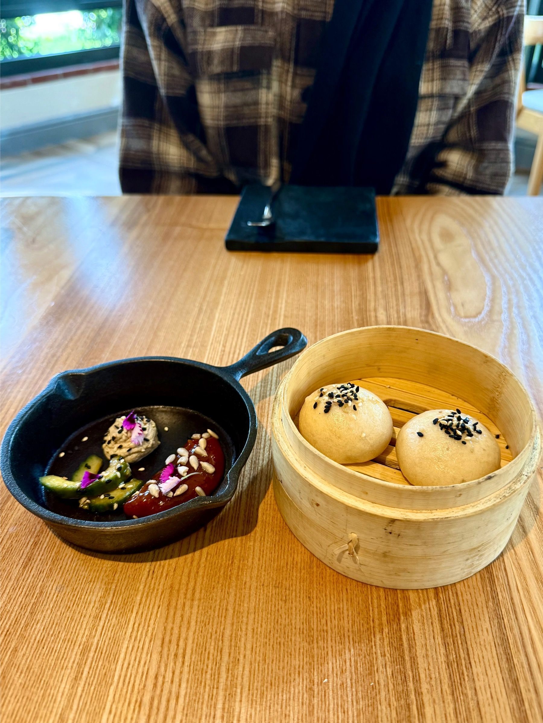 Steamed milk bread with cultured butter and Japanese condiments at Oku.