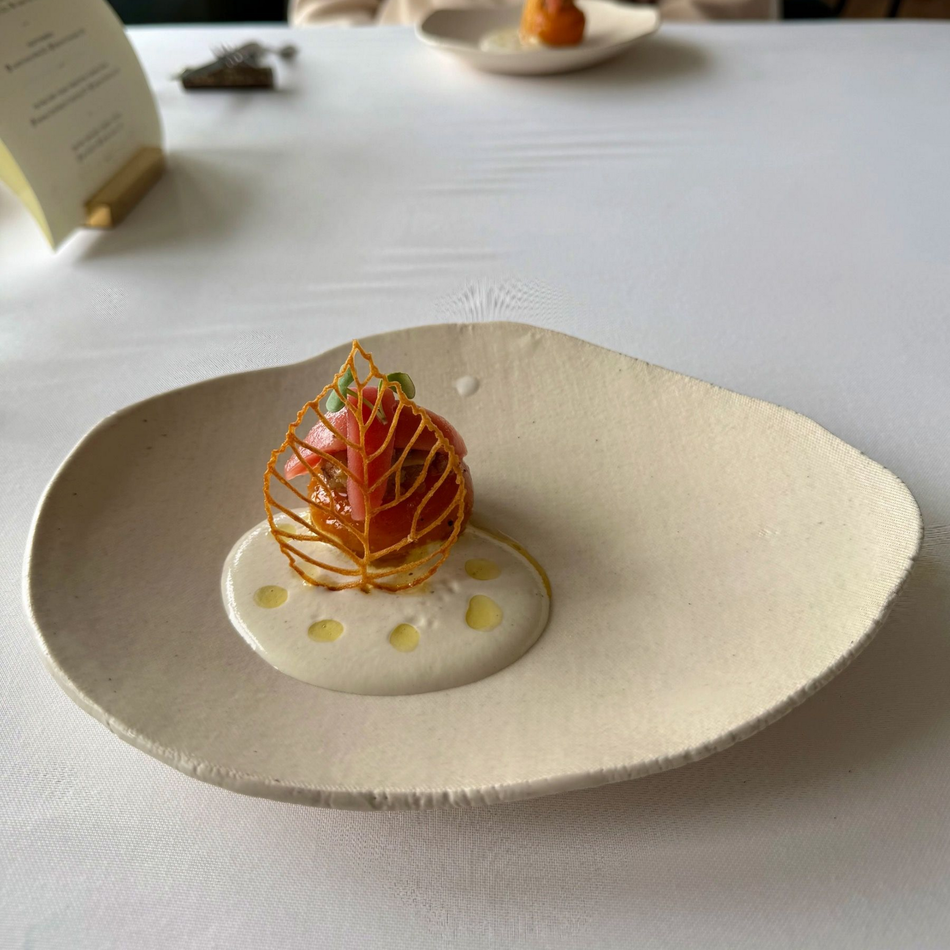 Golden beetroot with cashew cream and pickled guava at Salsify
