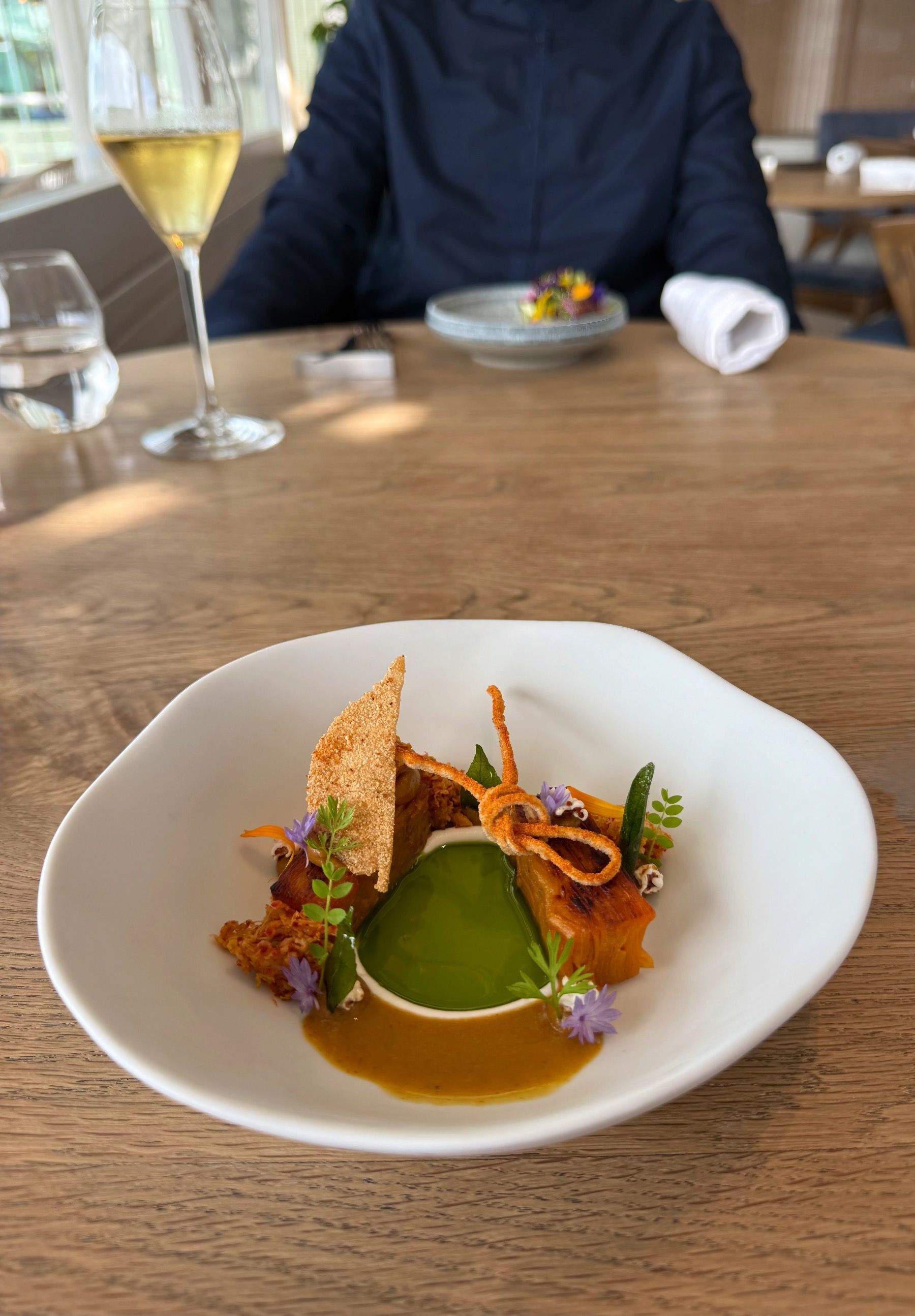 Plated sweet potato starter with refined garnishes at The Waterside restaurant.
