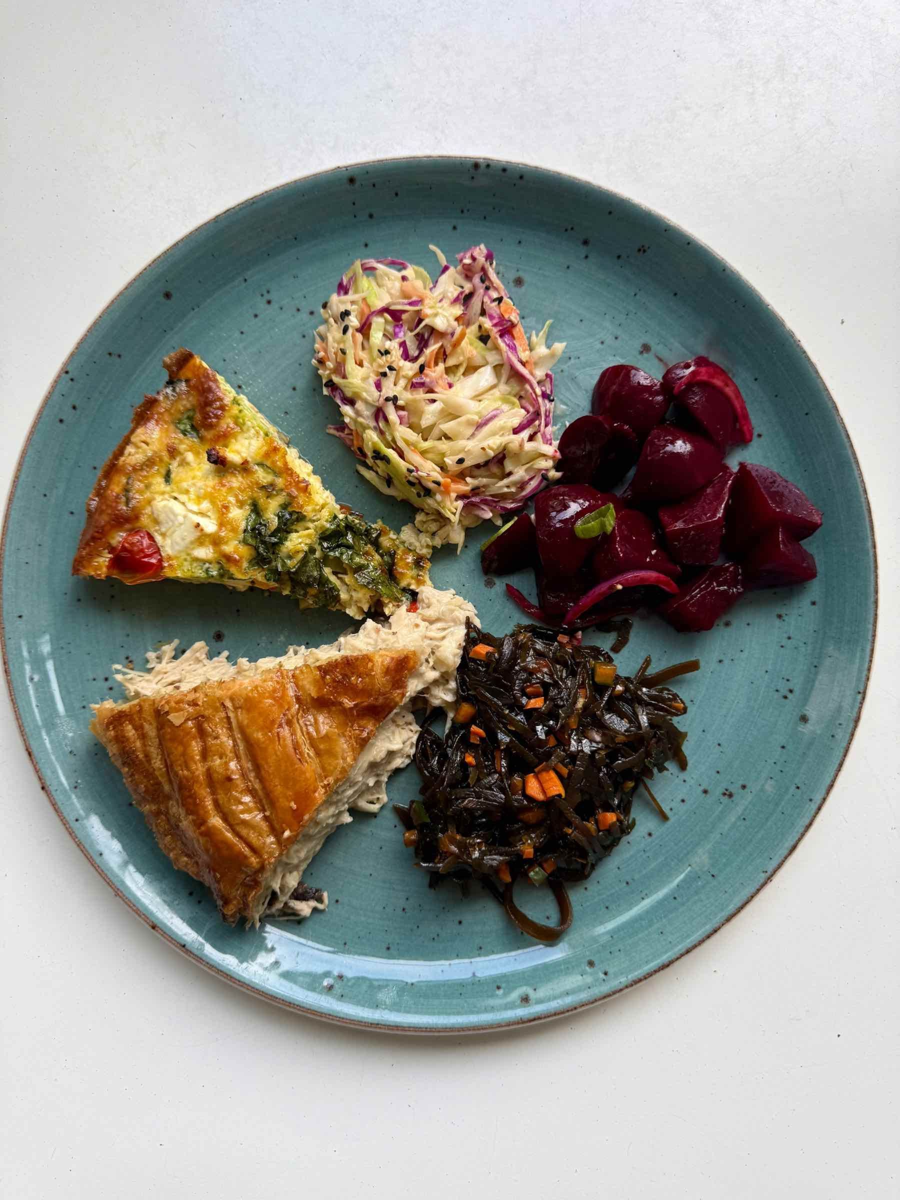 Harvest Table plate from Yumcious Cape Quarter in Cape Town with pie, frittata, salads