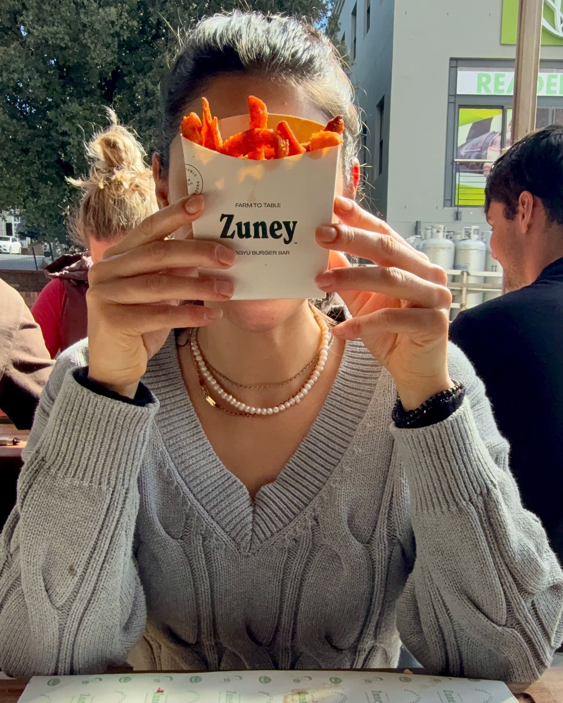 Playful moment with sweet potato fries at Zuney Cape Town