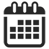 A black and white icon of a calendar with squares on it.
