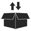 A cardboard box with two arrows pointing up and down.