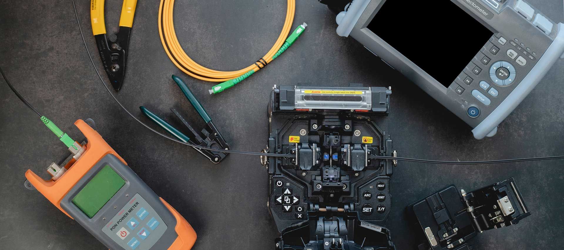 View of a set of fibre optic gear products.
