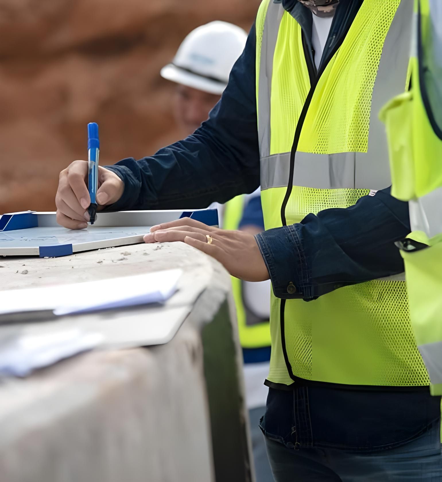 A Man In A Yellow Vest Is Writing On A Piece Of Paper — Coast & Country Insurance Consultants Pty Ltd In Central Coast, NSW