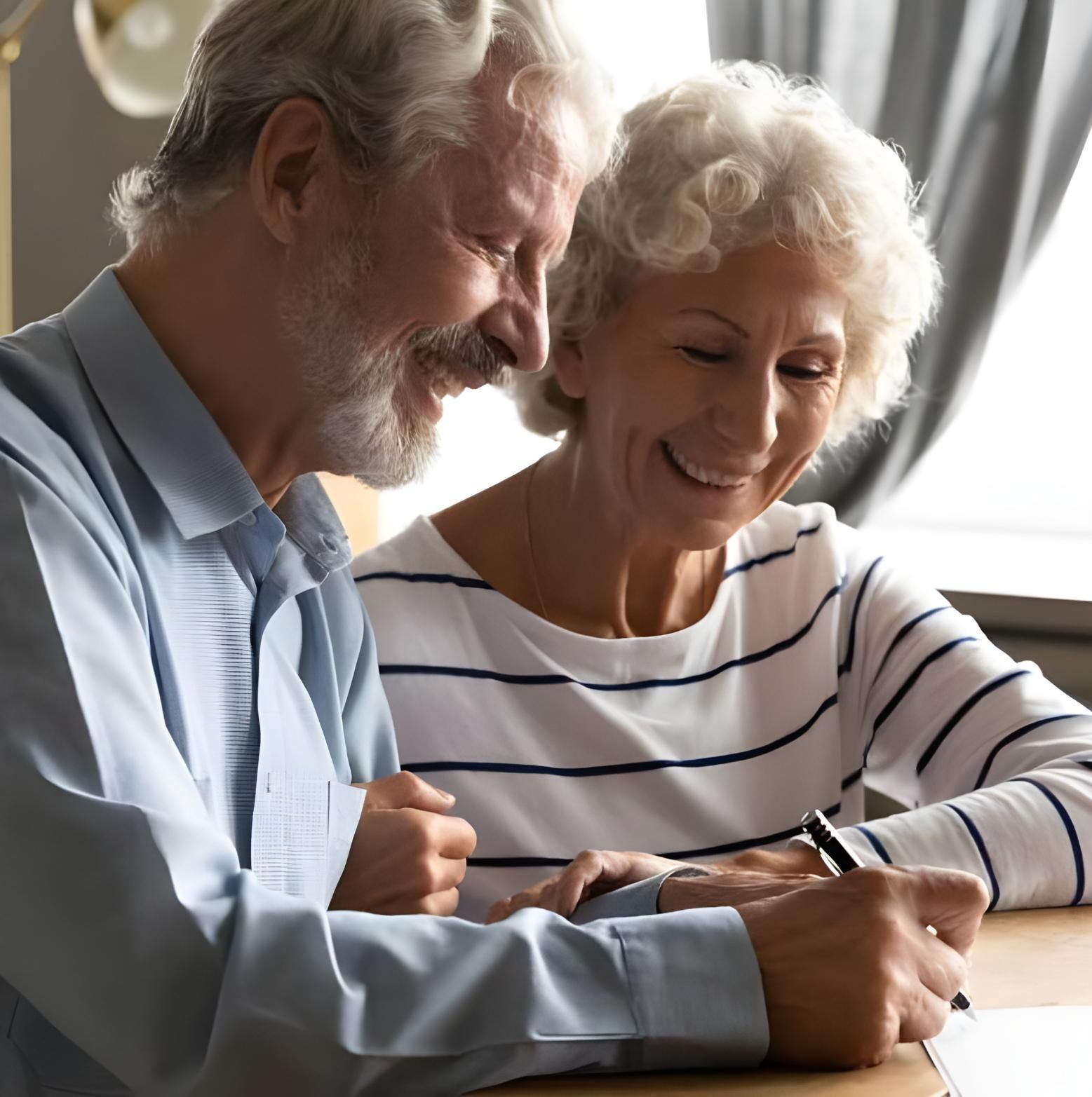A man and a woman are sitting at a table writing on a piece of paper — Coast & Country Insurance Consultants Pty Ltd In Central Coast, NSW